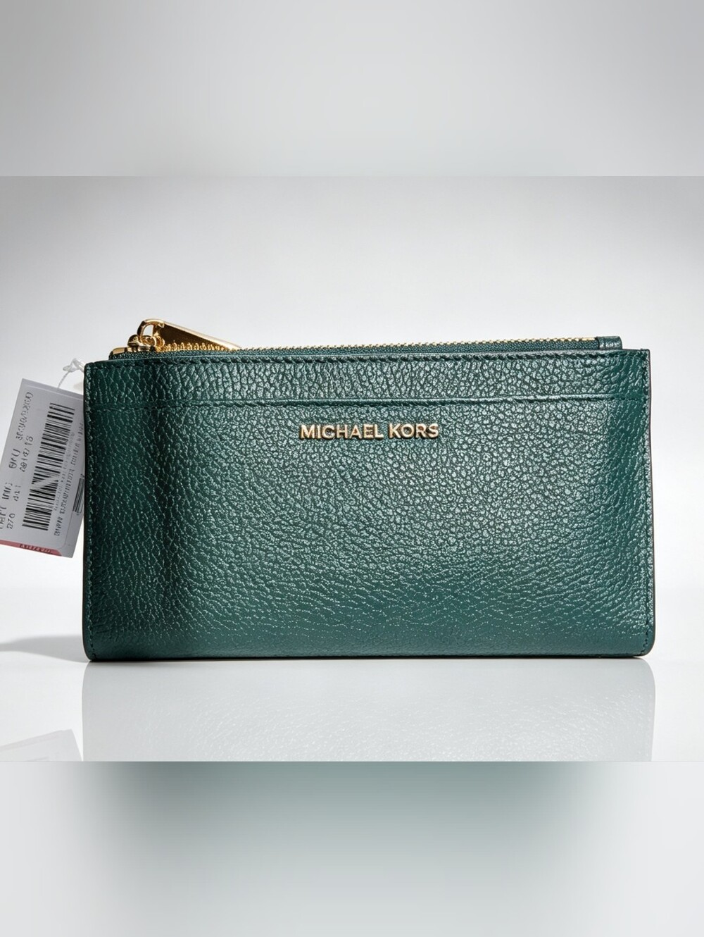 NWT Michael Kors Teal Green Pebbled Leather Zip Card Holder Wallet